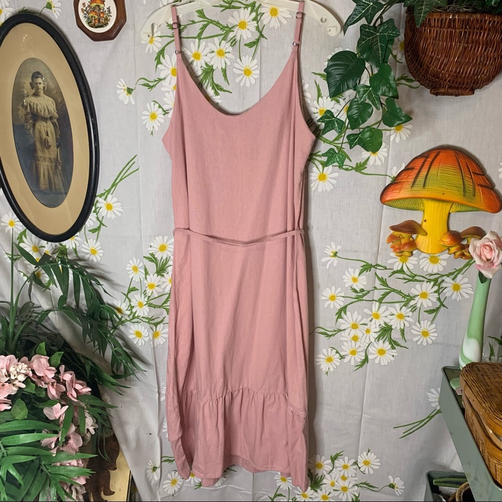 Vero moda pink linen ruffle hem strappy midi dress - Picture 7 of 7